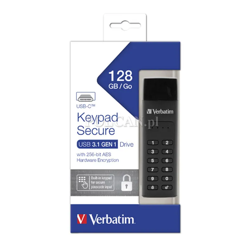 Verbatim pendrive Keypad Secure Dysk | USB 3.2 Gen 1 USB C | 128 GB | czarny 49432