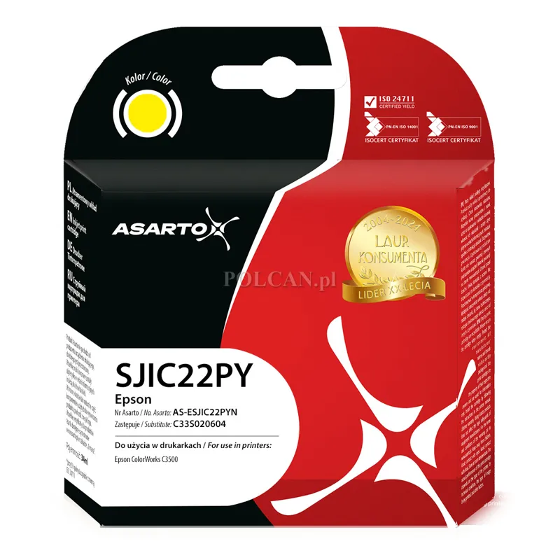 Tusz Asarto do Epson SJIC22PY | C33S020604 | 34ml | yellow AS-ESJIC22PYN