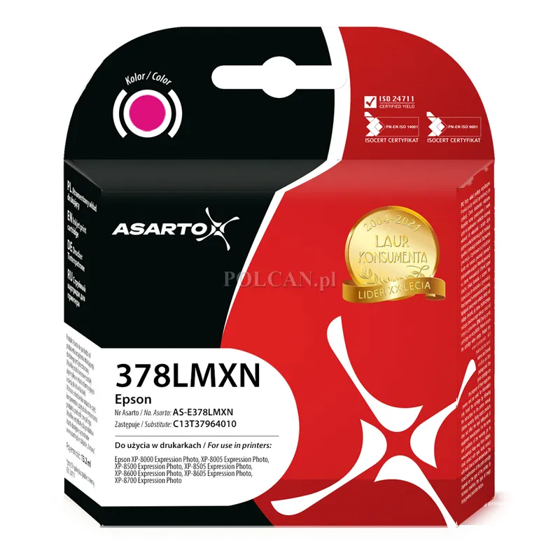 Tusz Asarto do Epson 378XL | C13T37964010 | 830 str. | light magenta AS-E378LMXN
