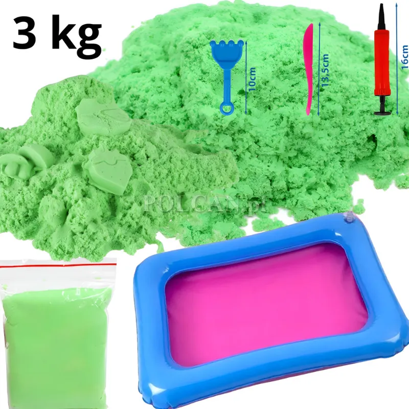 Piasek kinetyczny z foremkami 3 kg zielony HN189877_Z