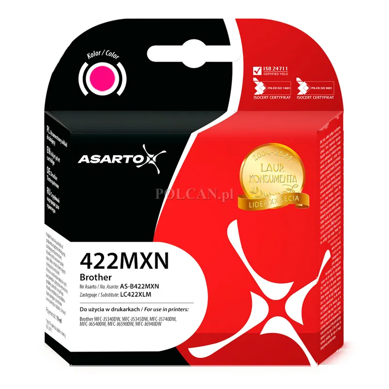 Tusz Asarto do Brother 422MXN | LC422XLM | 1500 str. | 19ml | magenta AS-B422MXN