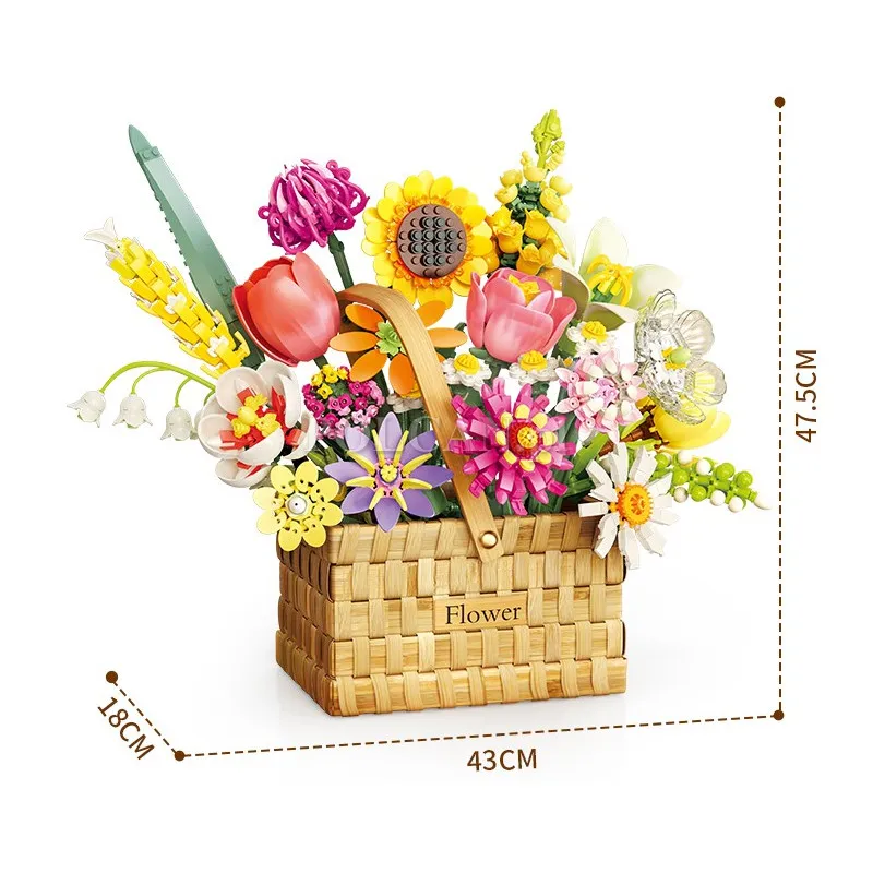 Klocki konstrukcyjne bukiet w koszyku z rączką 1615 elementów FLTS2233