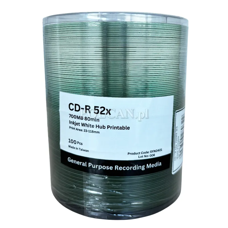 Adiva CD-R | 700MB | x52 | szpindel 100 szt.| 80min | White Inkjet Printable ADIVACDRPRINTSP100