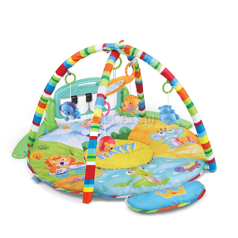 Mata dla niemowląt z zawieszkami i pianinkiem okrągła wielokolorowa HE0610