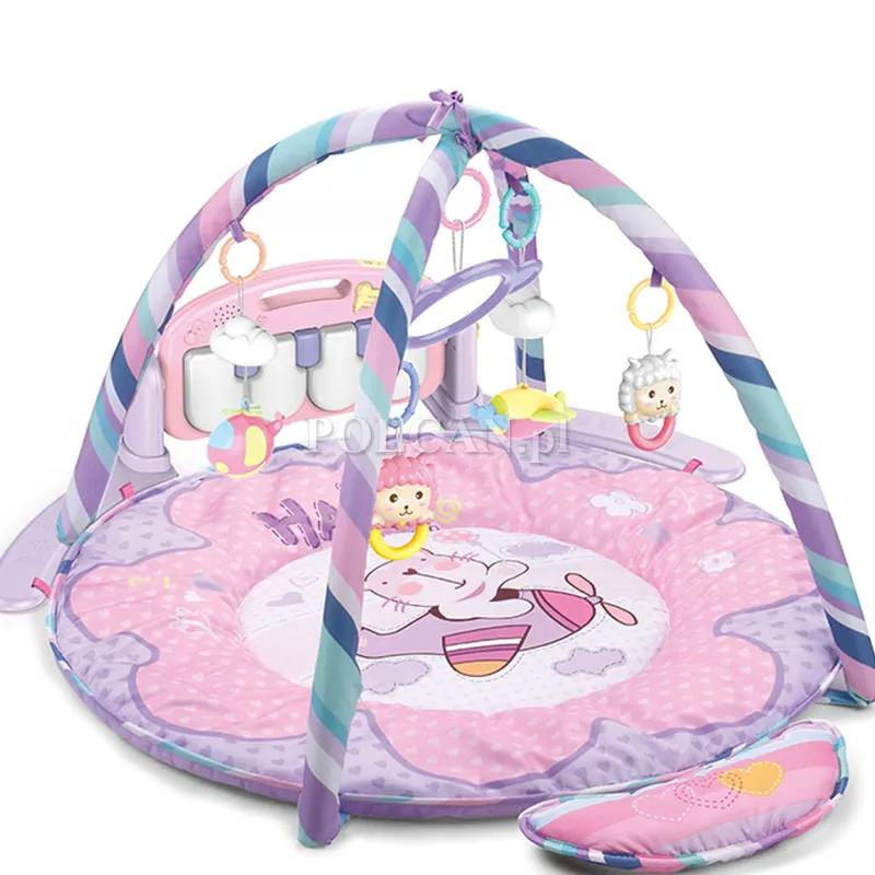 Mata dla niemowląt z zawieszkami i pianinkiem okrągła różowa HE0611