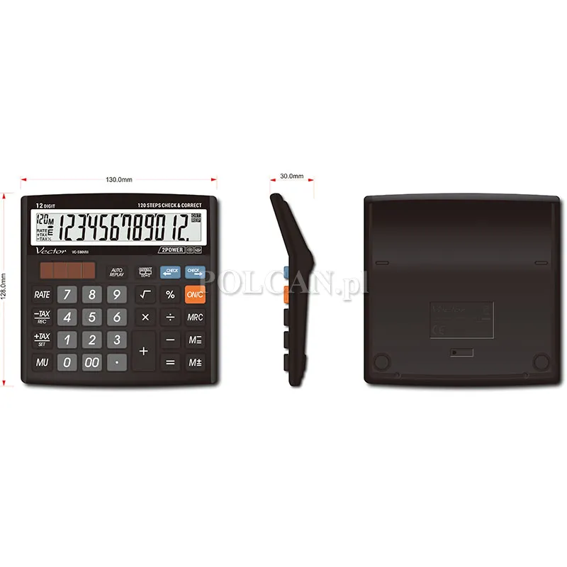 Vector kalkulator biurowy VC-500VIII | biurowy | 12 miejsc | Czarny KAV VC-500VIII