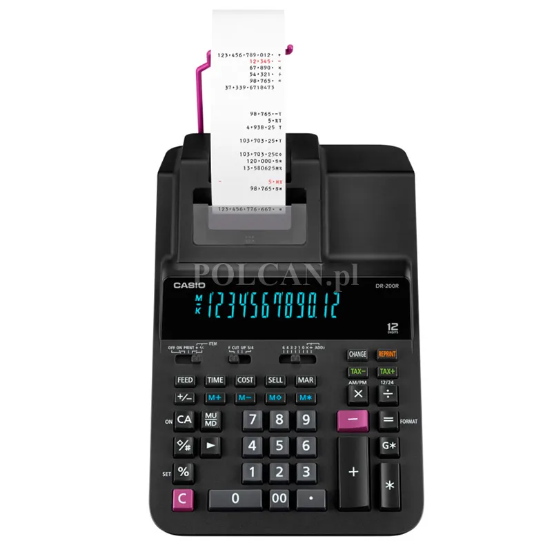 Casio kalkulator drukujący DR-200R | biurowy | 12 miejsc | Czarny DR-200R
