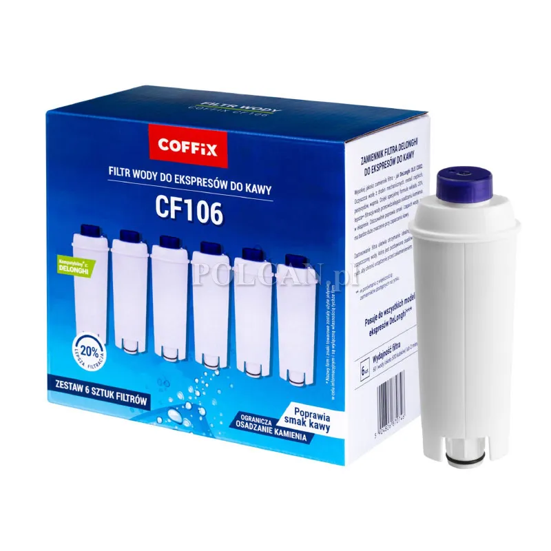 Filtr wody do ekspresu Coffix CF106 DeLonghi zamiennik Multipack 6 szt. CF106-6