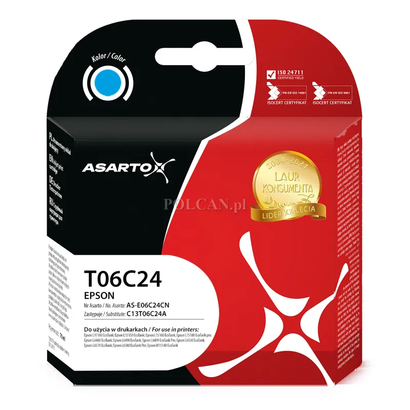 Tusz Asarto do Epson T06C24 | C13T06C24A | 70ml | Cyan AS-E06C24CN