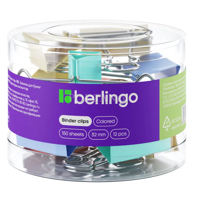 Berlingo klipy biurowe do papieru 32 mm | 12 szt. | mix kolor�w pastelowych 4260107485667