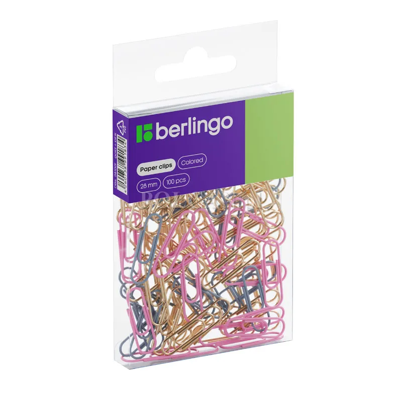 Berlingo Spinacze do papieru 28 mm | 100 szt. | mix kolor�w: r�owy z�oty czarny 4260738991834
