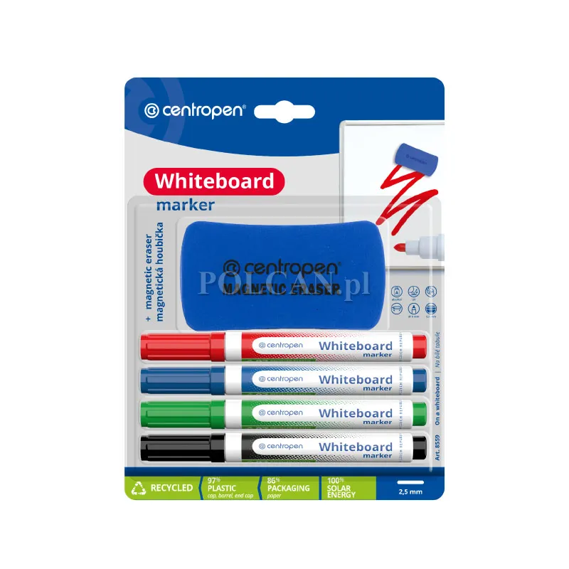 Centropen Marker sucho�cieralny Whiteboard Marker 8559 4 KOLORY K/O + G�BKA 8595013636596