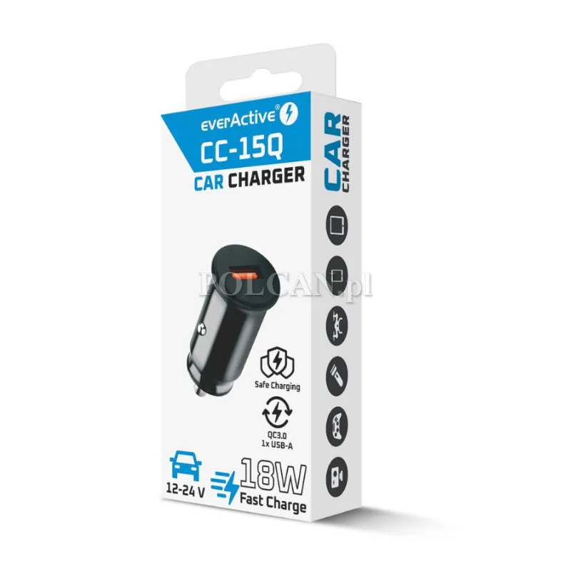 Everactive �adowarka samochodowa CC-15Q  Z gniazdem USB QUICK CHARGE 3.0 18W 5903205775863