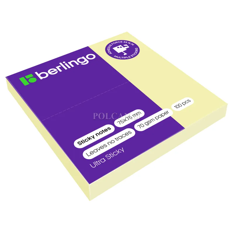 Berlingo Bloczek samoprzylepny Ultra Lepki 75x75mm 100 kart. ��ty 12szt 4260107493525
