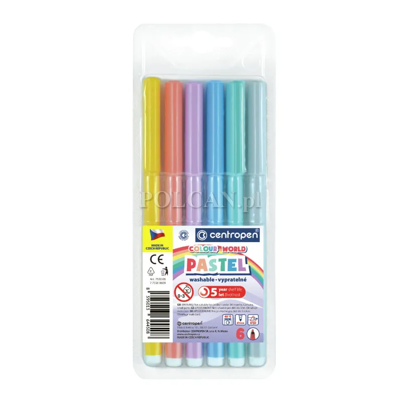 Centropen Komplet flamastr�w Colour World Pastel 7550 6 szt. 8595013644508