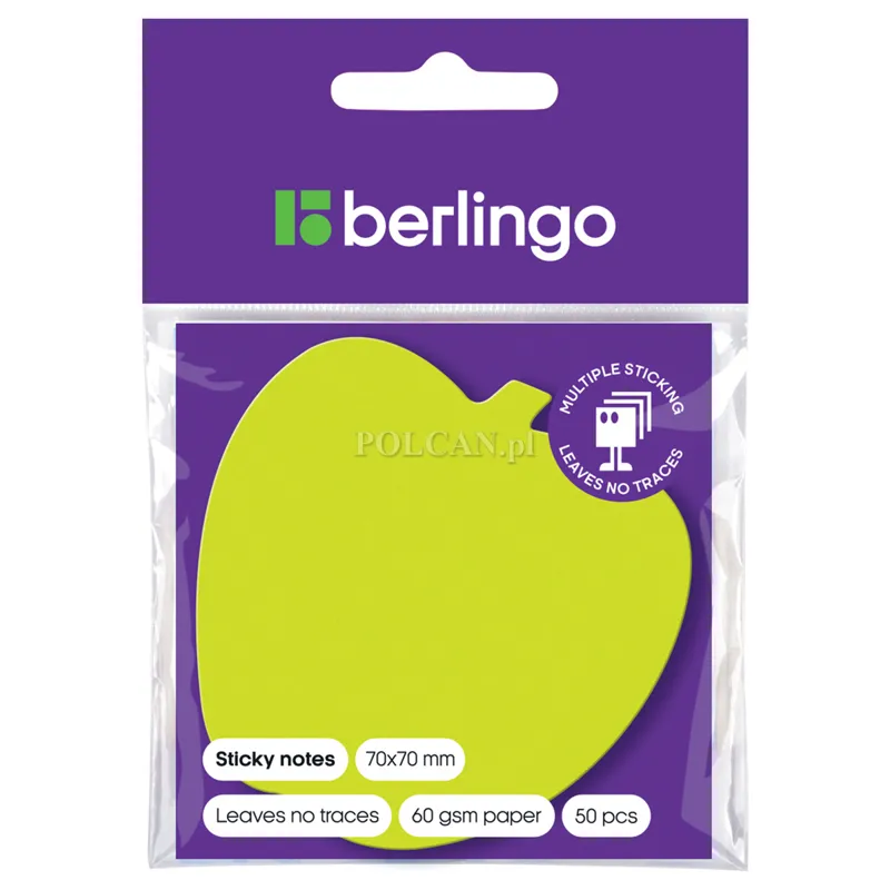 Berlingo bloczek samoprzylepny Jab�ko, 70x70mm, 50 kartek, neon zielony, 24 szt. 4260107470984