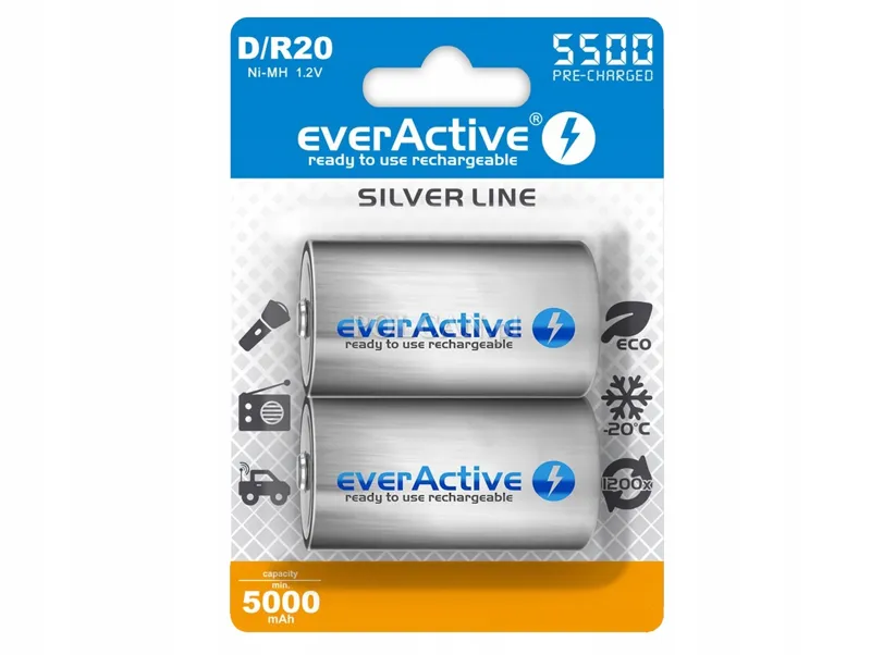 Everactive Akumulator R20/D NI-MH 5500 2BL 5000 MAH / NIMH SILVER LINE 5902020523734