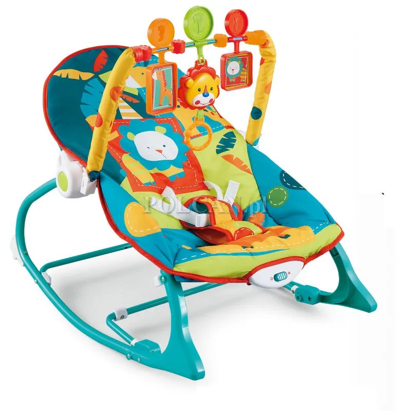 Leżaczek bujaczek 2w1 niebieski/wielokolorowy z wibracją YE2502034
