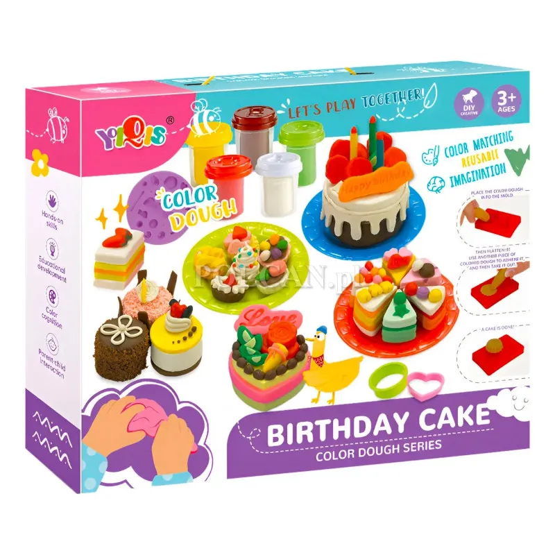 Masa plastyczna zestaw ciasto urodzinowe 10 kolorów + foremki ST0327441B