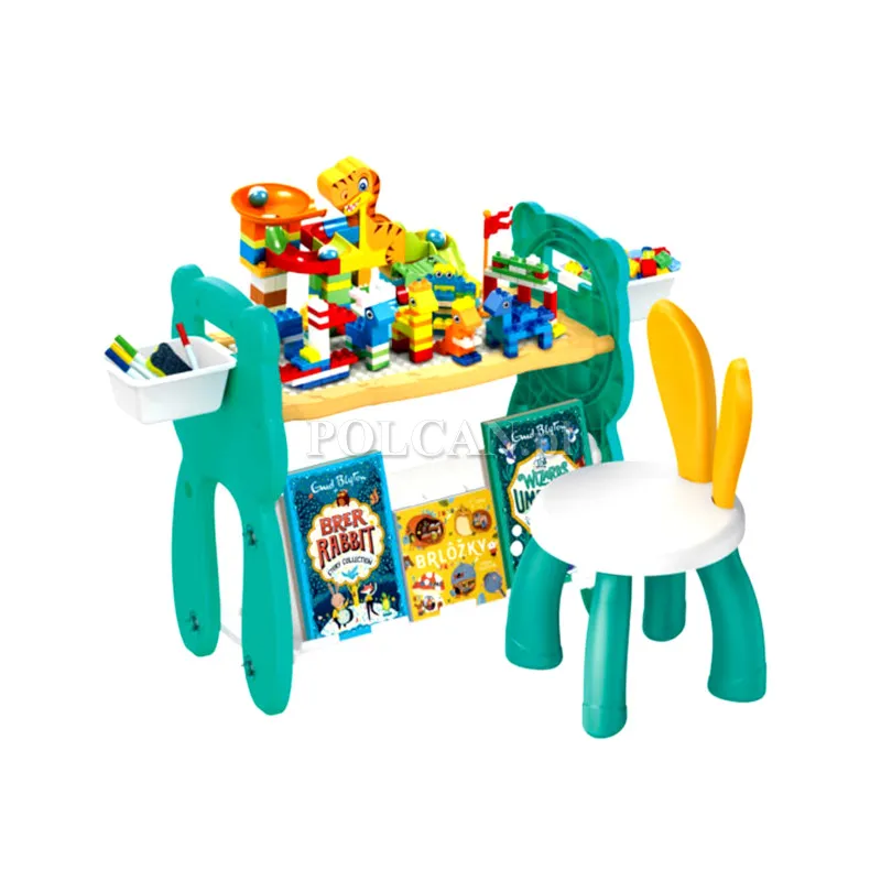 Stolik edukacyjny z klockami 204 element�w i krzese�kiem + tablica do rysowania HN204519