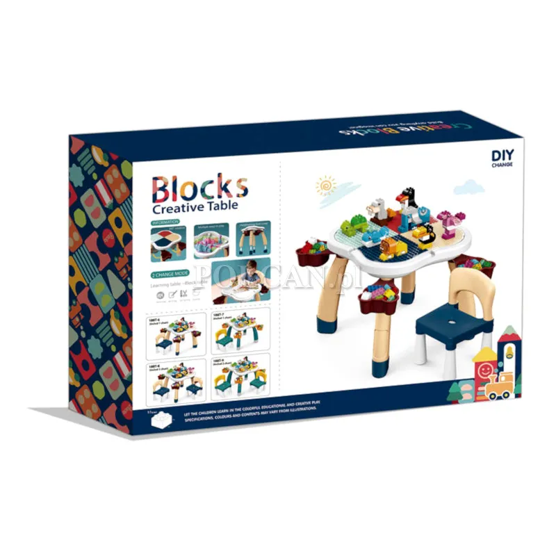Stolik edukacyjny z klockami 100 element�w + 2 krzese�ka HN202792